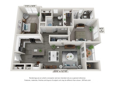 2 Bedroom 2 Bath Floor Plan Hawthorne Waterstone
